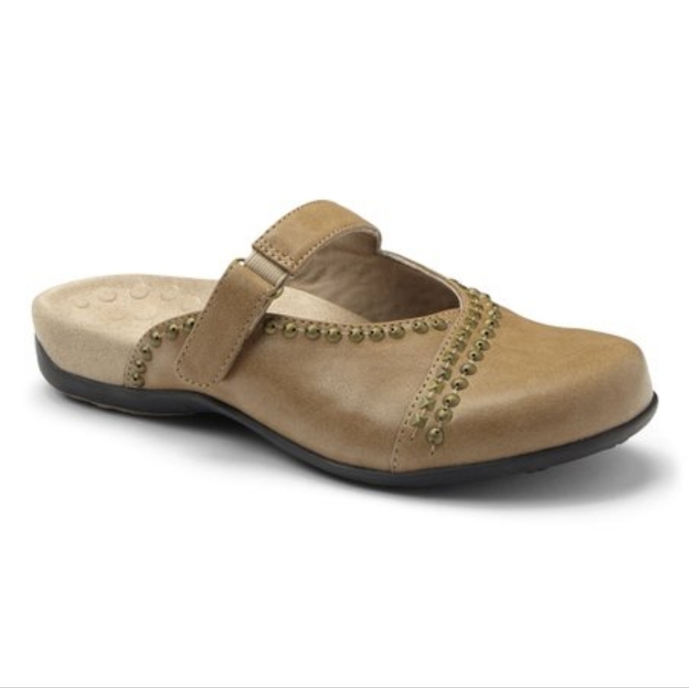 Vionic Maisie clog slip on shoe sandal Mary Jane close tan